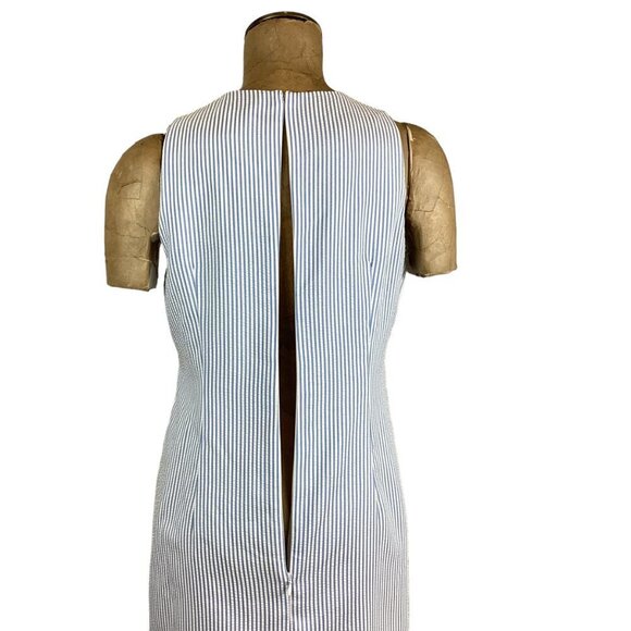 London Times Seersucker & Crochet Lace 60s/70s Shift Dress Sz 6 Blue/White 250C - Picture 6 of 11